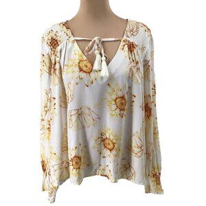Harlow and Rose Tunic Top Sunflower Print Tassel Tie Front Size XL